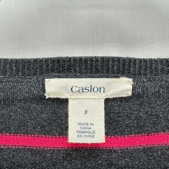 Caslon Sweater Womens Size S Striped Tunic Zip Shoulder Long Sleeve Gray Pink - Picture 7 of 11